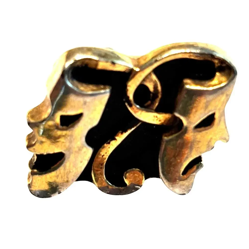 Vintage Mid Century 60's Gold Cufflinks Thespian masks comedy & tragedy faces
